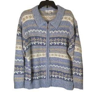 Women’s Dressbarn Sweater Blue and Tan Zipper Front Size 1X